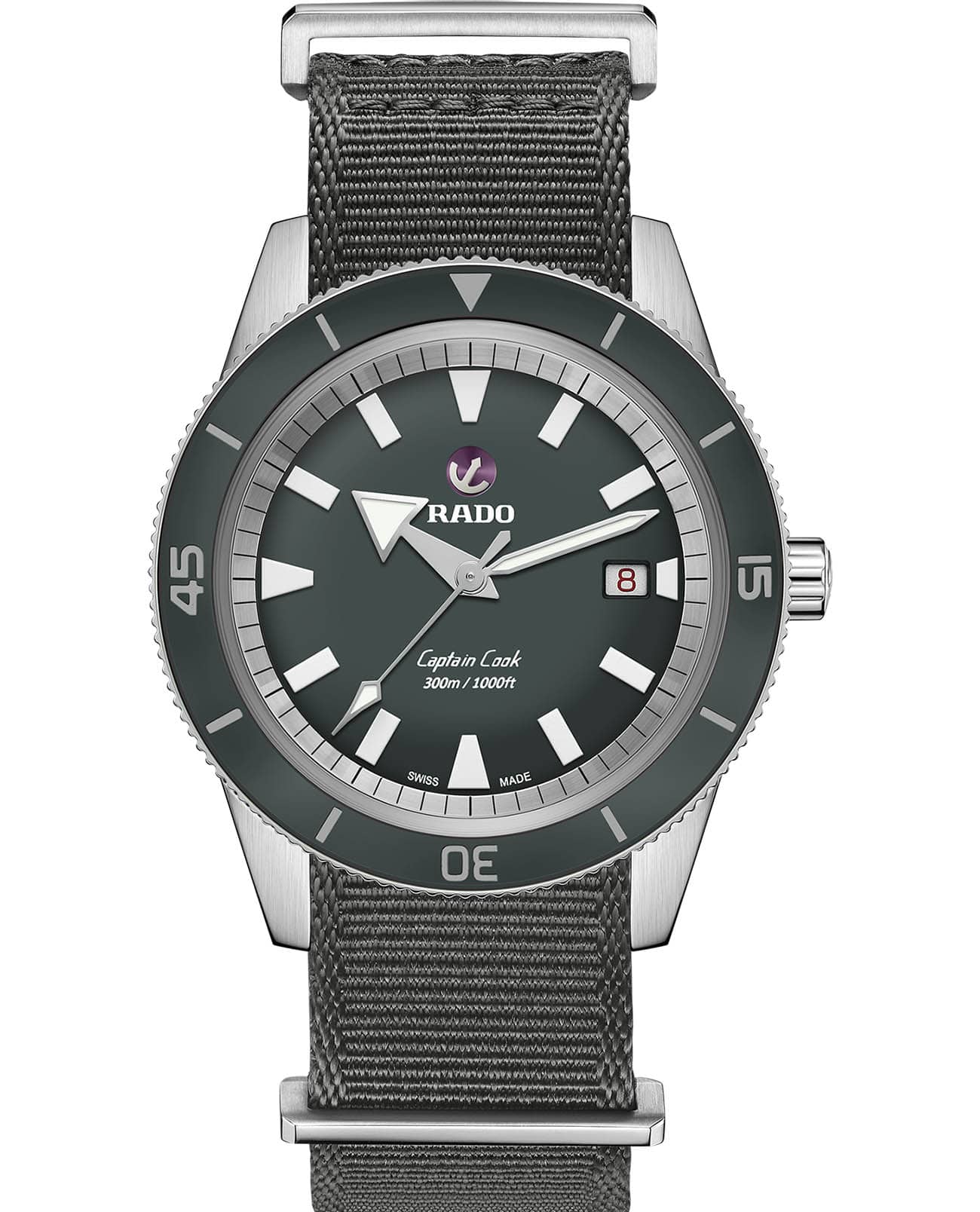 Rado Rado Captain Cook Automatic R32105103 Automatic R32105103 механические мужские часы серый циферблат, браслет тканевый — вид спереди