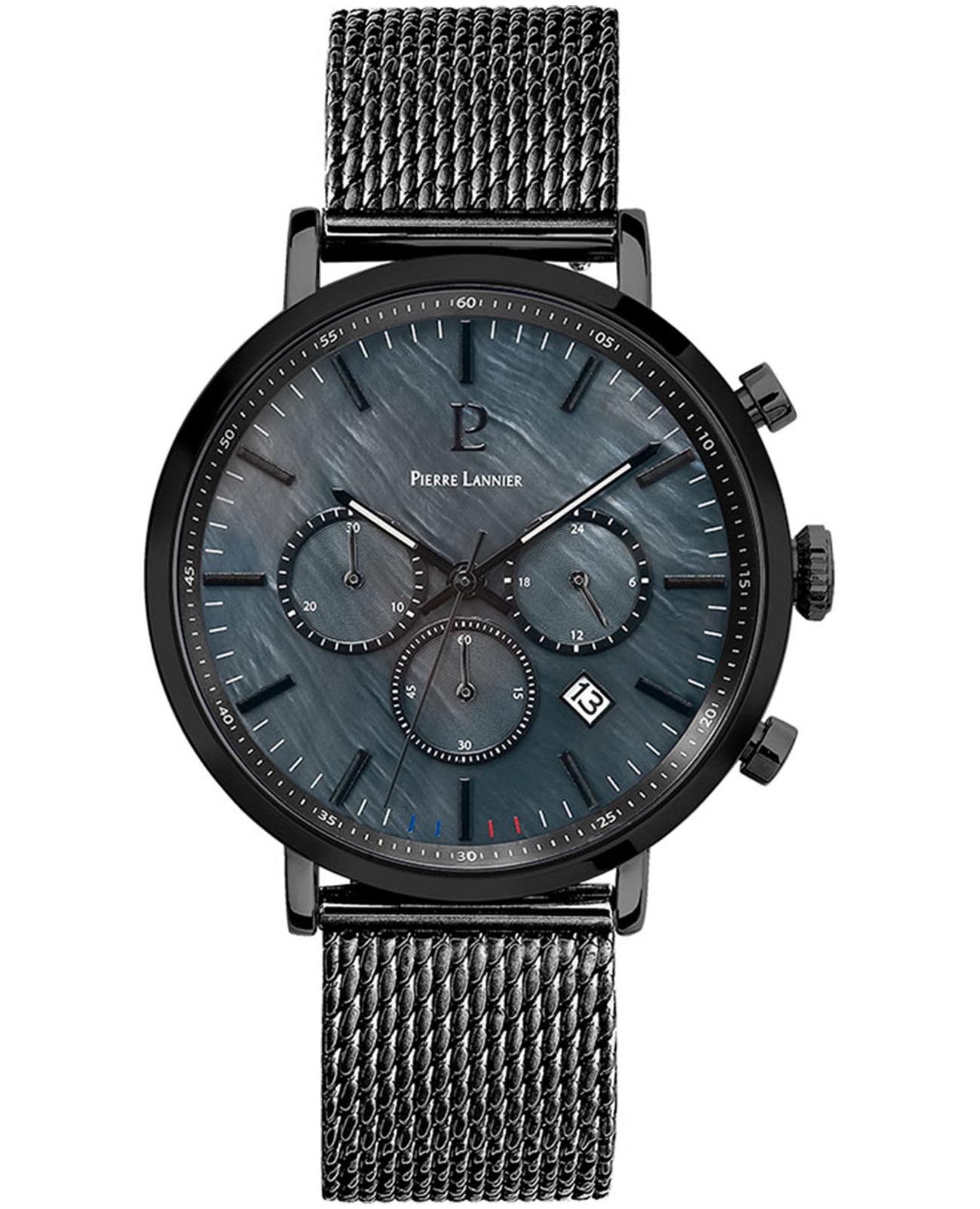 Pierre Lannier Pierre Lannier Baron 220H439  220H439 кварцевые мужские часы черный циферблат, браслет нержавеющая сталь с ip-покрытием — вид спереди