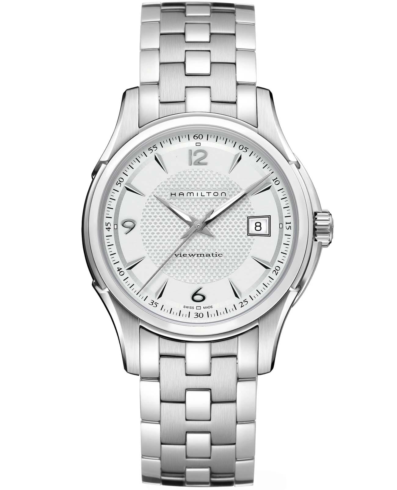 Hamilton Hamilton Jazzmaster Viewmatic Auto H32515155  H32515155 механические мужские часы белый циферблат, браслет нержавеющая сталь — вид спереди