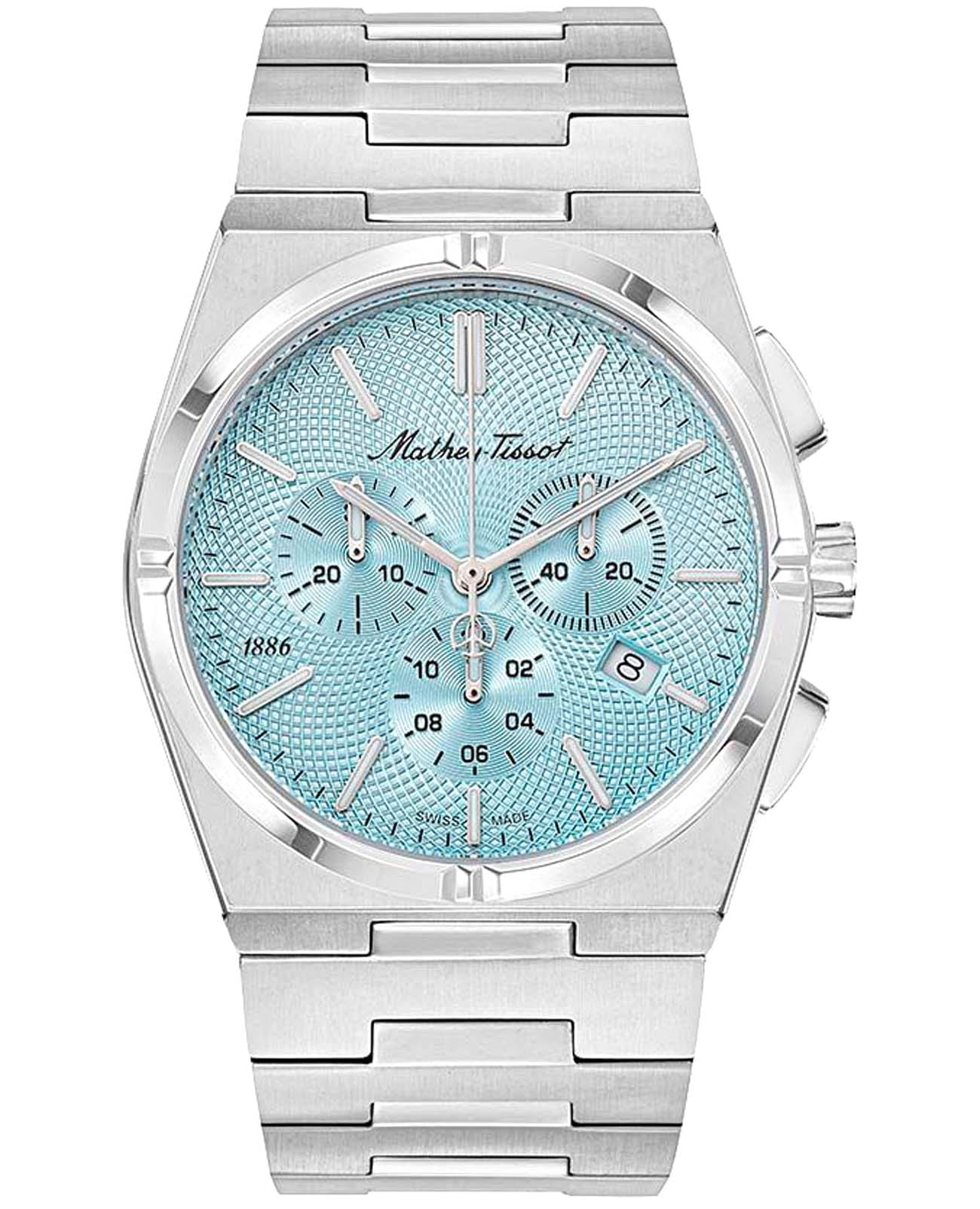Mathey-Tissot Mathey-Tissot Zeus H118CHSK  H118CHSK кварцевые мужские часы голубой циферблат, браслет нержавеющая сталь — вид спереди