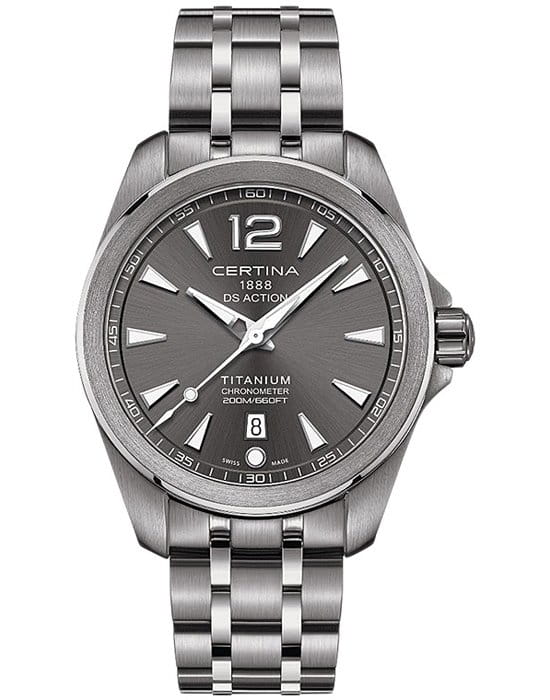 Certina Certina DS Action C032.851.44.087.00 DS Action C0328514408700 кварцевые мужские часы серый циферблат, браслет титановый — вид спереди