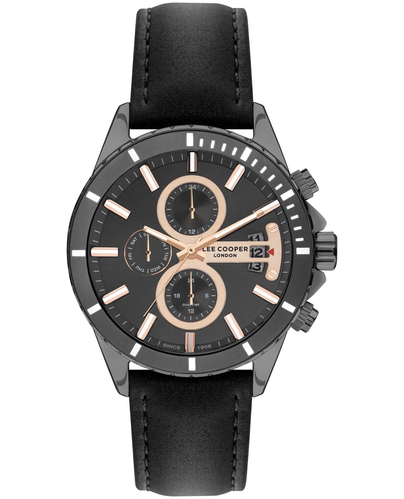 Lee Cooper Lee Cooper LC07530.066  LC07530.066 кварцевые мужские часы черный циферблат, браслет кожаный — вид спереди