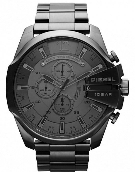 Diesel Diesel Mega Chief DZ4282  DZ4282 кварцевые мужские часы серый циферблат, браслет сталь c pvd покрытием — вид спереди