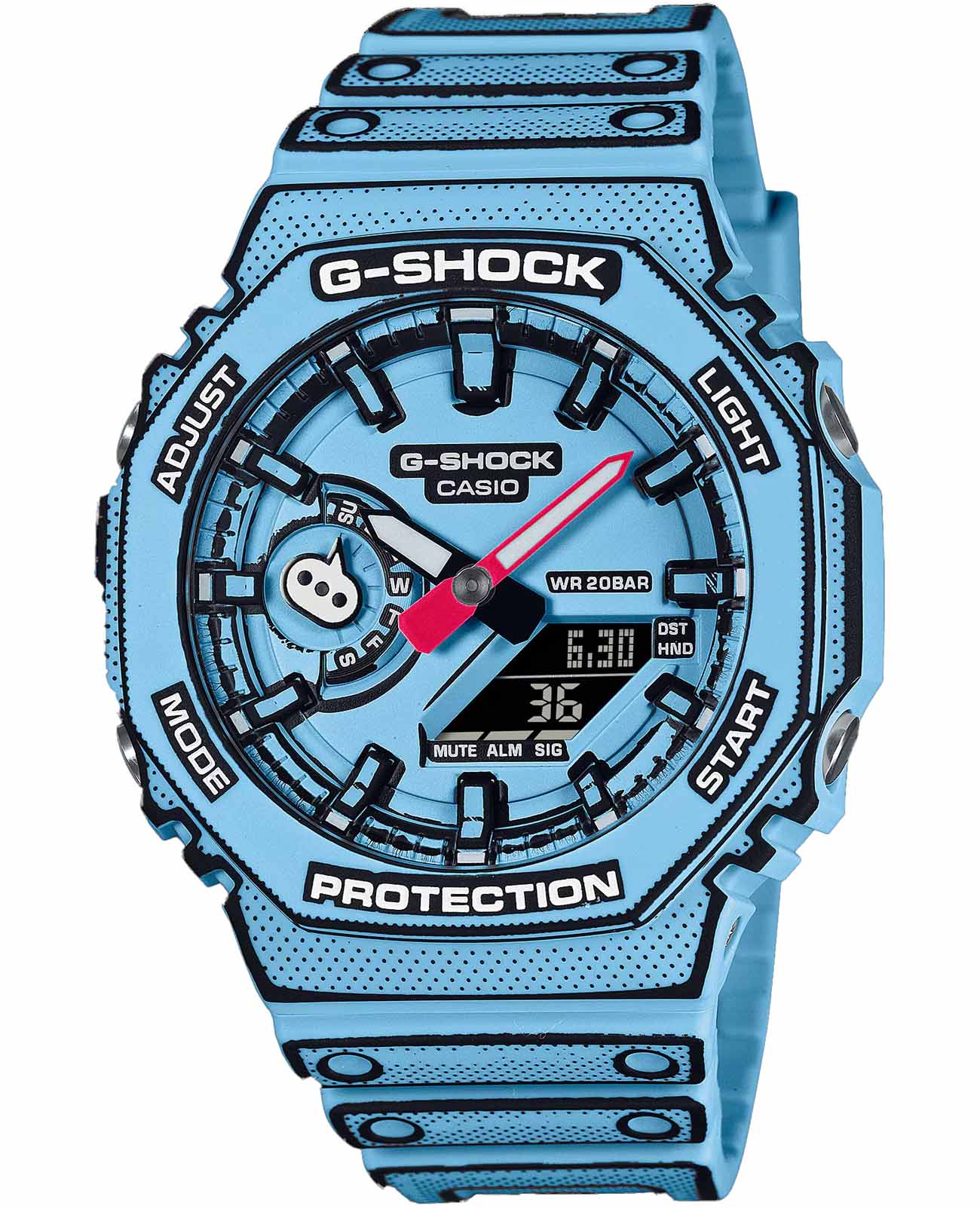 Casio Casio G-Shock GA-2100MNG-2A GA-2100 GA-2100MNG-2A электронные мужские часы синий циферблат, браслет пластик — вид спереди