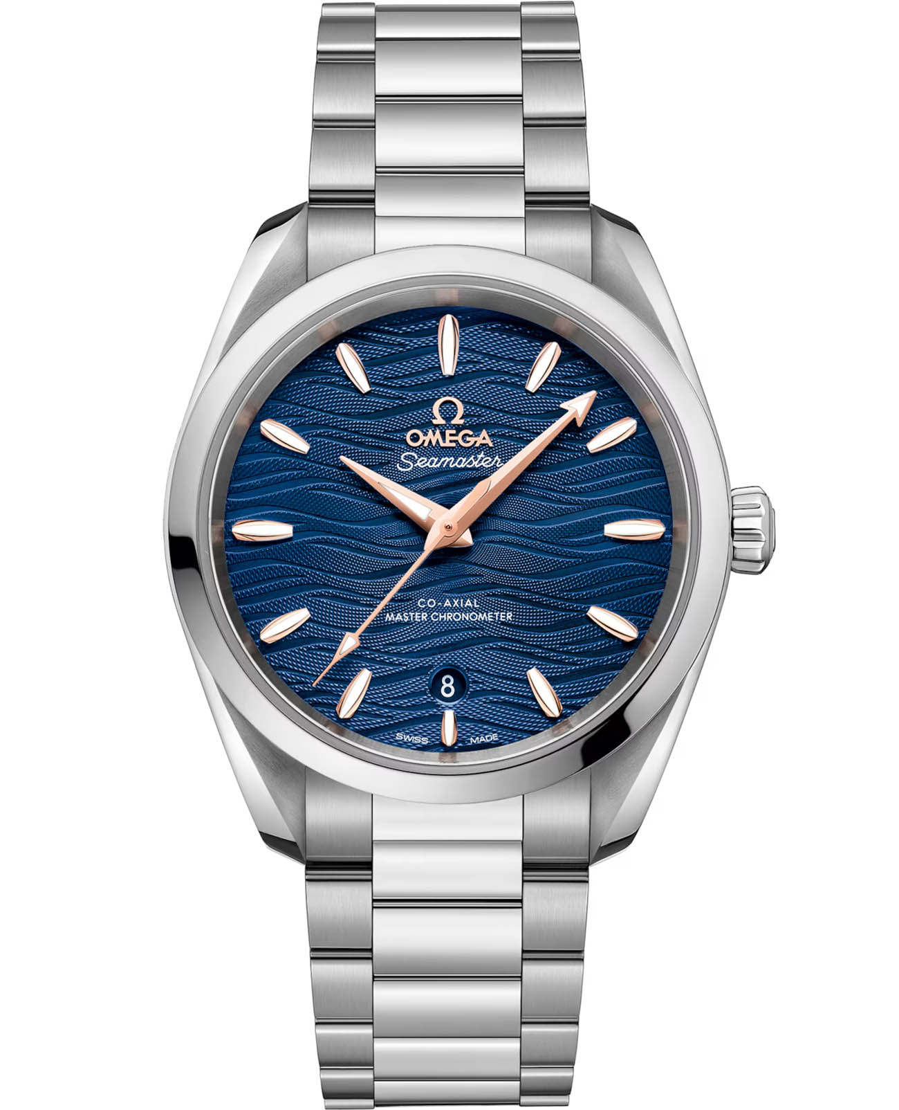 Omega Omega Seamaster Aqua Terra 220.10.38.20.03.002 Aqua Terra 22010382003002 механические мужские часы синий циферблат, браслет нержавеющая сталь — вид спереди