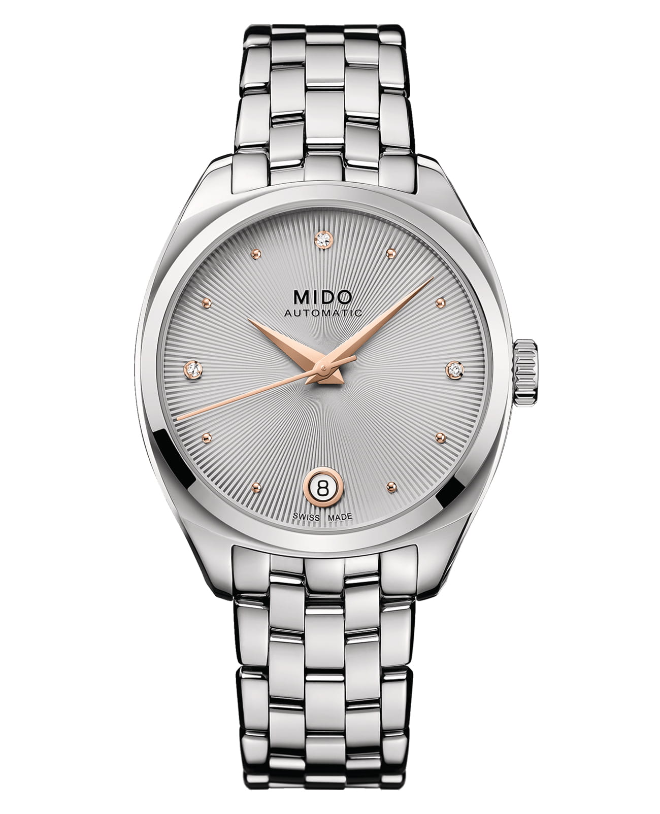 Mido Mido Belluna Royal Lady M024.307.11.076.00  M0243071107600 механические женские часы серебристый циферблат, браслет нержавеющая сталь — вид спереди