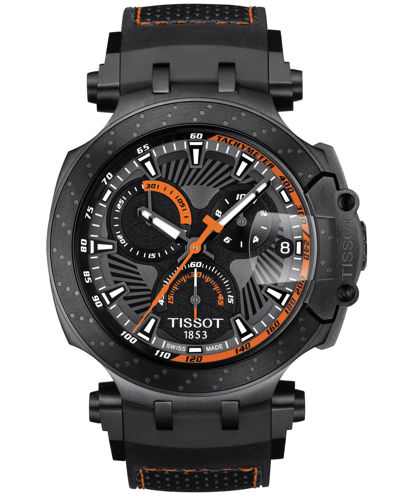 Tissot Tissot T-Race Marc Marquez 2018 T115.417.37.061.05 T Race T1154173706105 кварцевые мужские часы черный циферблат, браслет силикон — вид спереди