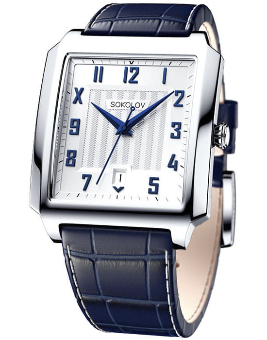 Sokolov 134.30.00.000.04.02.3  134.30.00.000.04.02.3 кварцевые мужские часы белый циферблат, браслет кожаный — вид спереди