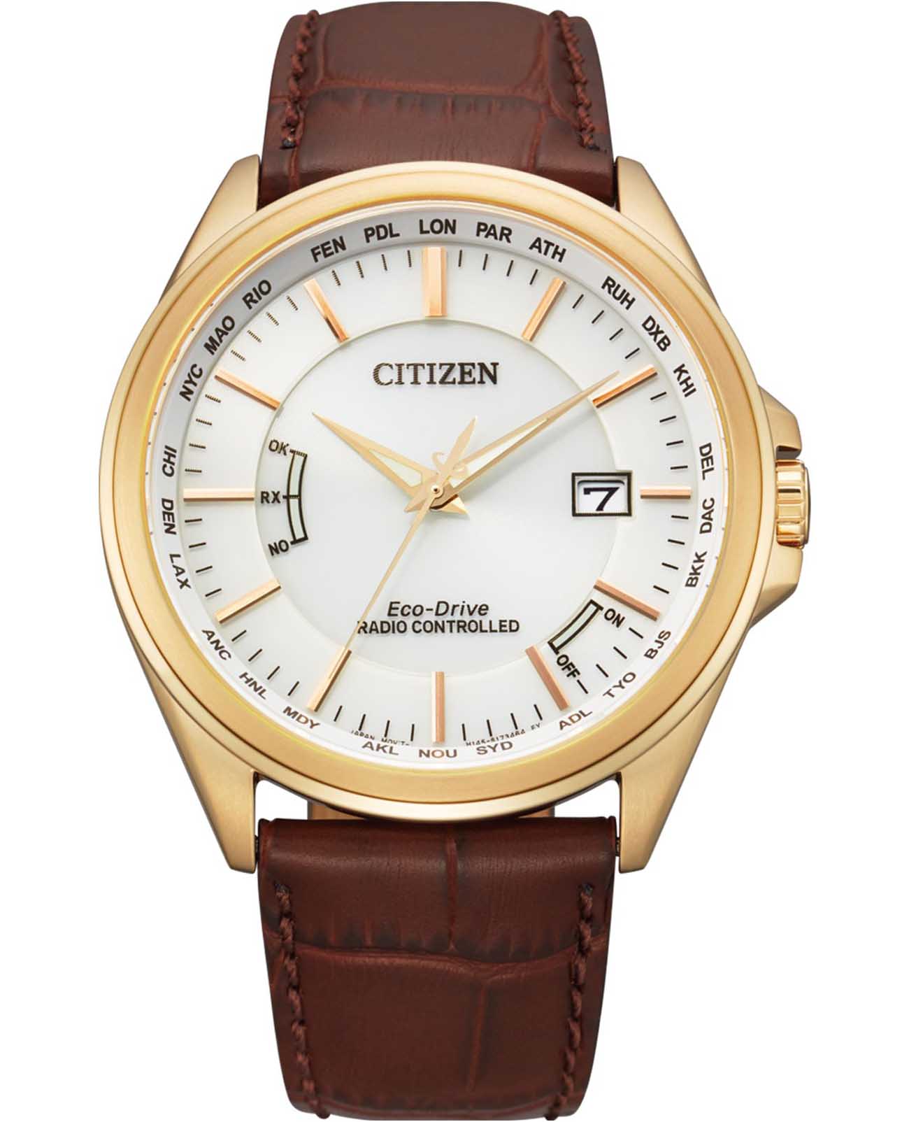 Citizen Citizen Eco-Drive CB0253-19A  CB0253-19A кварцевые мужские часы белый циферблат, браслет кожаный — вид спереди