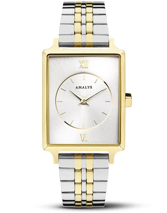 Amalys Amalys Hepburn AMW-120  AMW-120 кварцевые женские часы белый циферблат, браслет нержавеющая сталь с pvd-покрытием — вид спереди