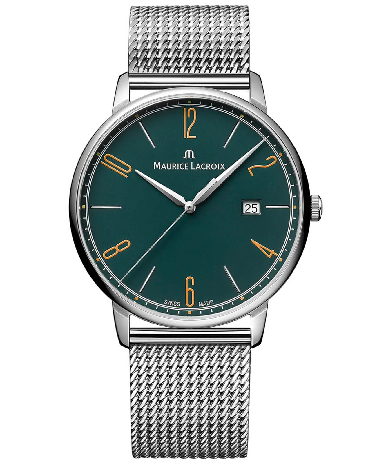 Maurice Lacroix Maurice Lacroix Eliros Date EL1118-SS006-620-1  EL1118-SS006-620-1 кварцевые мужские часы зеленый циферблат, браслет нержавеющая сталь — вид спереди