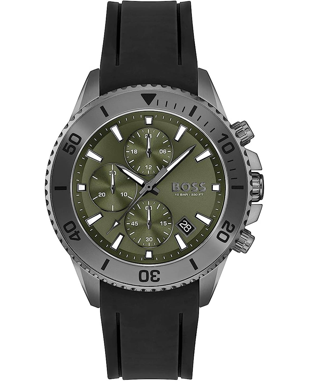 Hugo Boss Hugo Boss Admiral HB1513967  HB1513967 кварцевые мужские часы зеленый циферблат, браслет силикон — вид спереди