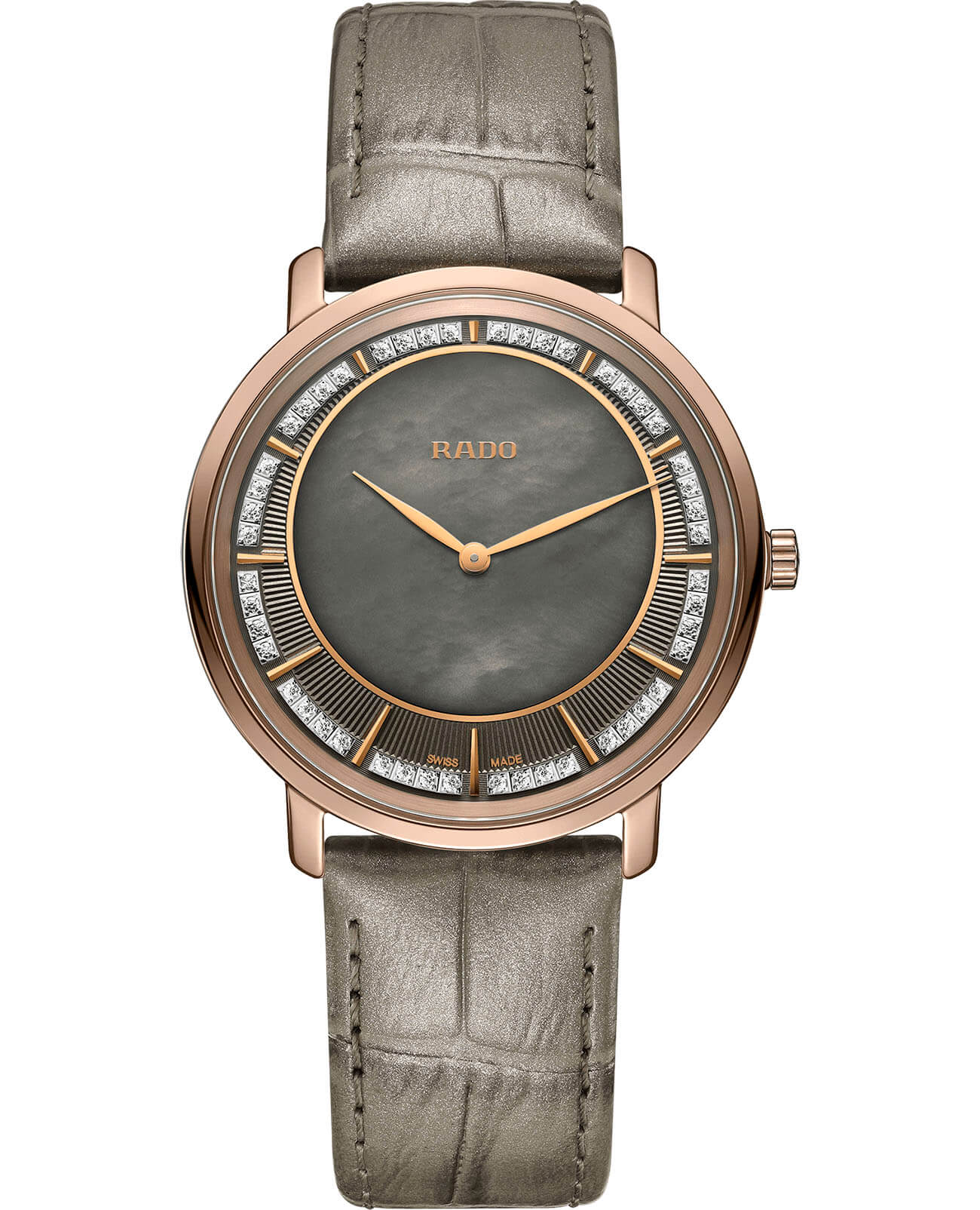 Rado Rado Diamaster Thinline R14071926  R14071926 кварцевые мужские часы серый циферблат, браслет кожаный — вид спереди