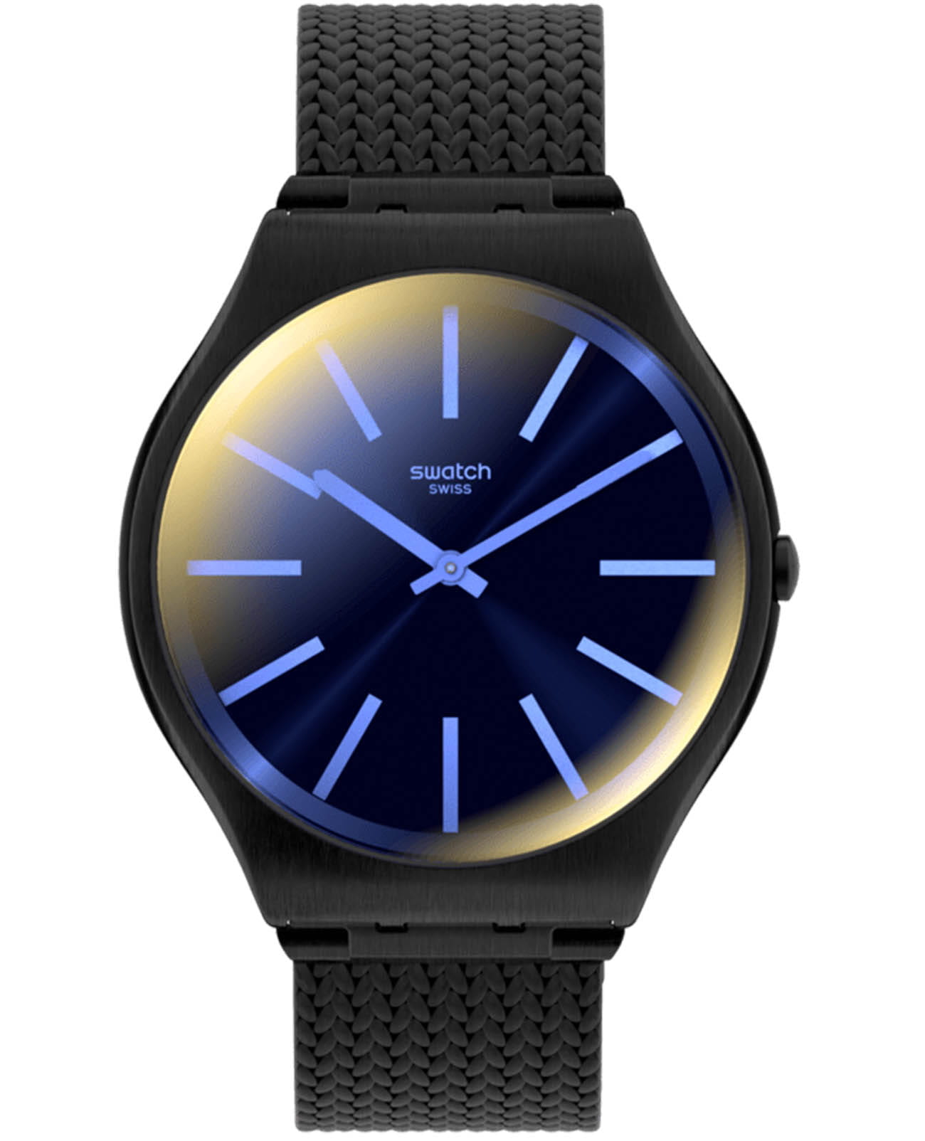 Swatch Swatch Skin Irony 42 SS07B104M  SS07B104M кварцевые мужские часы черный циферблат, браслет нержавеющая сталь с pvd-покрытием — вид спереди