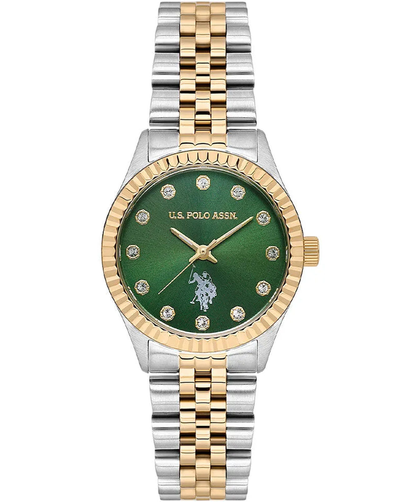 U.S. Polo Assn. U.S. Polo Assn. Stile USPA2086-05  USPA2086-05 кварцевые женские часы зеленый циферблат, браслет нержавеющая сталь с ip-покрытием — вид спереди