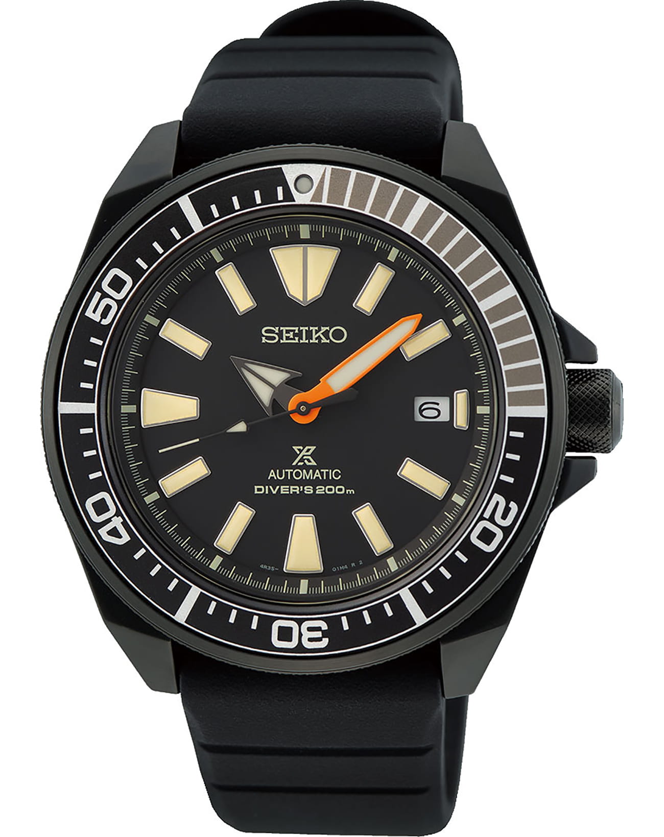 Seiko Seiko Prospex SRPH11K1  SRPH11K1 механические мужские часы черный циферблат, браслет силикон — вид спереди