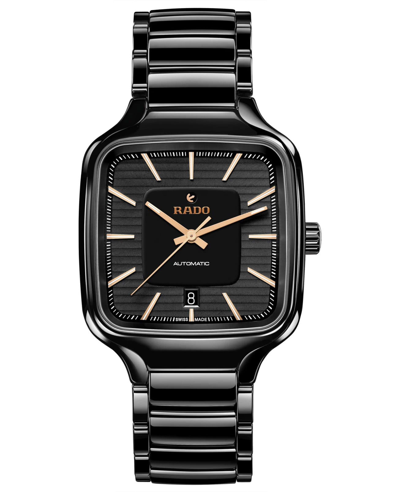 Rado Rado True Square Automatic R27078172 Automatic R27078172 механические мужские часы черный циферблат, браслет титан + высокотехнологичная плазменная керамика — вид спереди