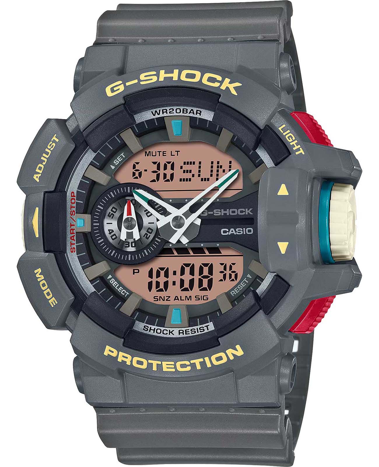 Casio Casio G-Shock GA-400PC-8ADR (GA-400PC-8A) GA GA-400PC-8ADR электронные мужские часы  циферблат, браслет пластик — вид спереди
