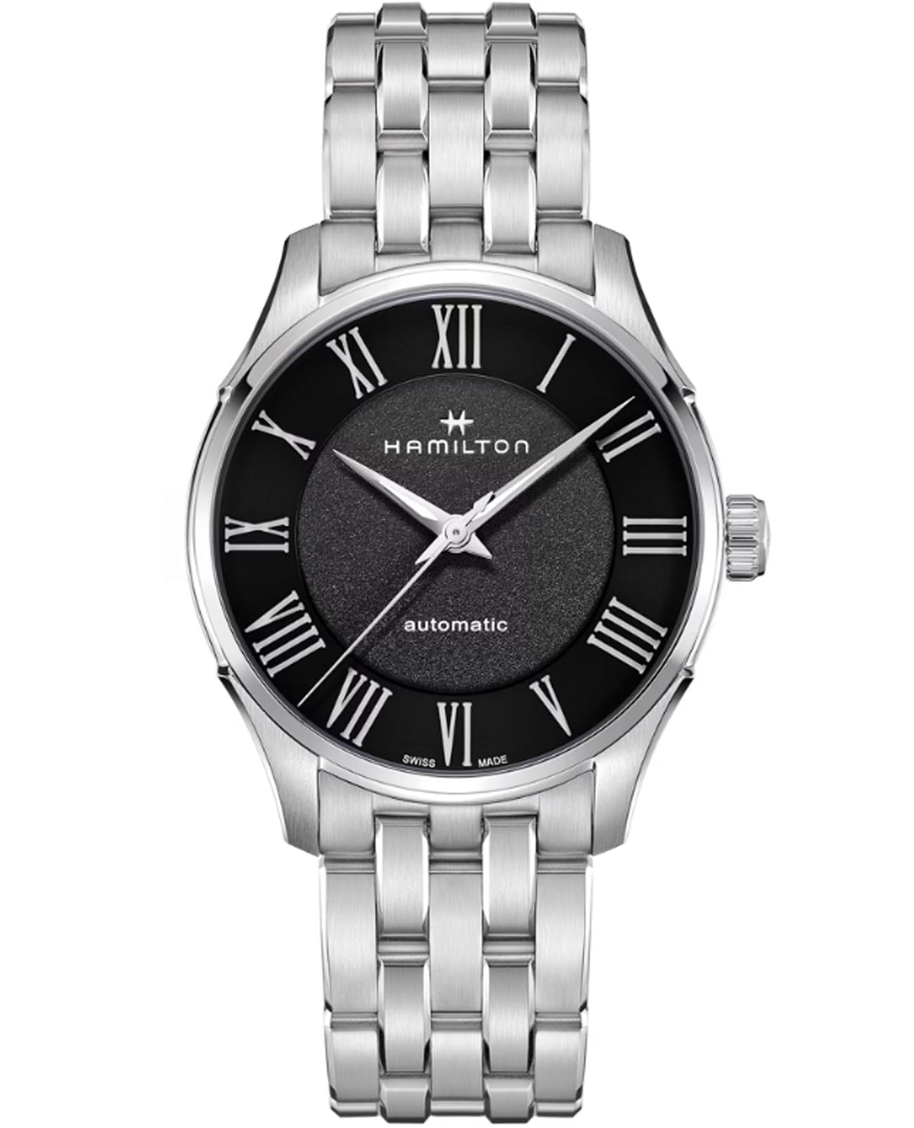 Hamilton Hamilton Jazzmaster Auto H42535130  H42535130 механические мужские часы черный циферблат, браслет нержавеющая сталь — вид спереди