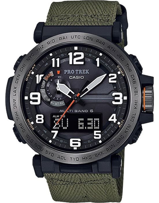 Casio Casio Pro Trek PRW-6600YB-3E PRW PRW-6600YB-3E кварцевые мужские часы черный циферблат, браслет тканевый — вид спереди