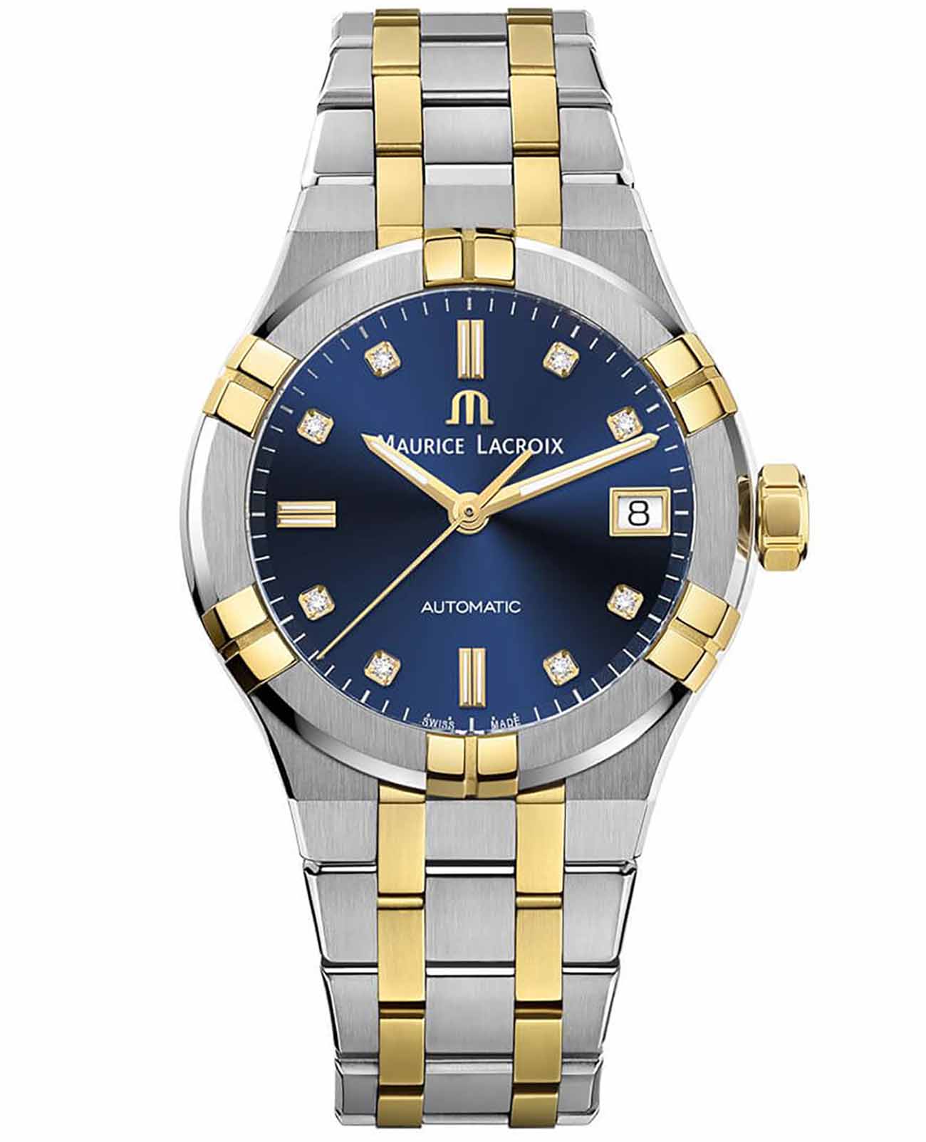 Maurice Lacroix Maurice Lacroix Aikon Automatic AI6006-PVY13-450-1  AI6006-PVY13-450-1 механические женские часы синий циферблат, браслет сталь c pvd покрытием — вид спереди