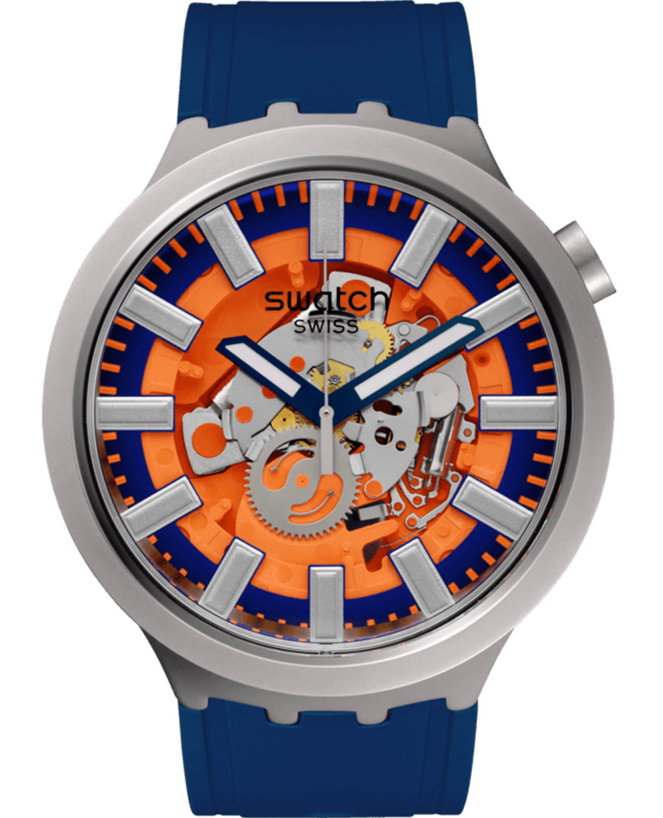 Swatch Swatch Big Bold Irony Lacquered SB07S114  SB07S114 кварцевые мужские часы оранжевый циферблат, браслет резина — вид спереди