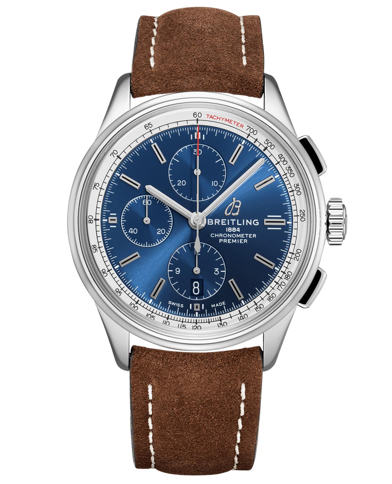 Breitling Breitling Premier Chronograph 42 A13315351C1X2  A13315351C1X2 механические мужские часы синий циферблат, браслет кожаный — вид спереди