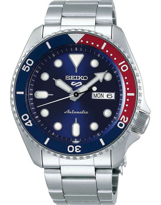 Seiko Seiko 5 Sports SRPD53K1  SRPD53K1 механические мужские часы синий циферблат, браслет нержавеющая сталь — вид спереди