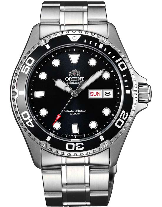 Orient Orient Diving Sports Automatic AA02004B  AA02004B механические мужские часы черный циферблат, браслет нержавеющая сталь — вид спереди