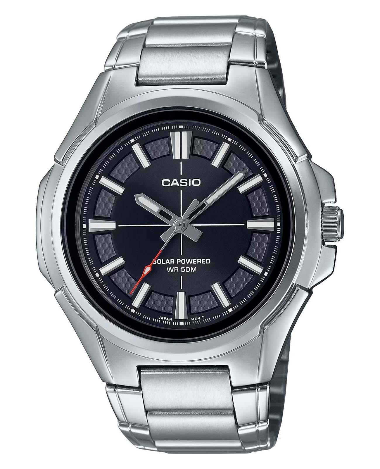 Casio Casio Collection MTP-RS100D-1AVDF (MTP-RS100D-1A)  MTP-RS100D-1A кварцевые мужские часы черный циферблат, браслет нержавеющая сталь — вид спереди