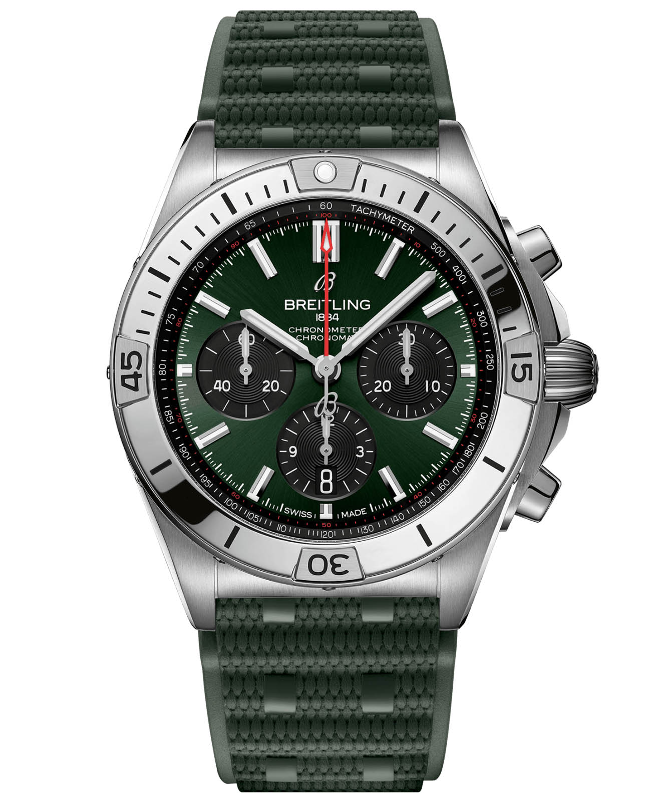 Breitling Breitling Chronomat B01 42 AB0134101L2S1  AB0134101L2S1 механические мужские часы зеленый циферблат, браслет каучук — вид спереди