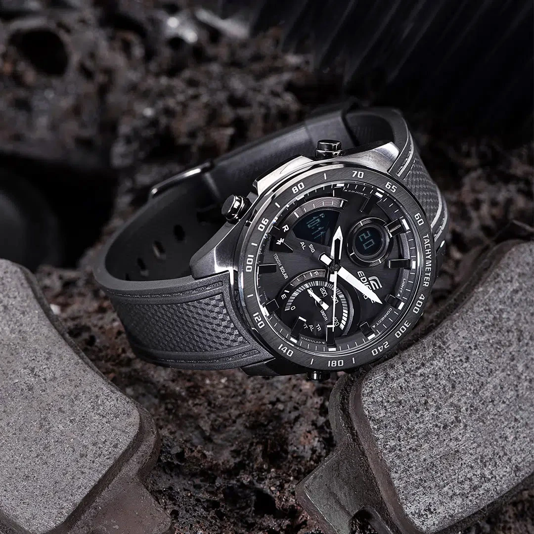 Casio Casio Edifice ECB-900PB-1ADR (ECB-900PB-1A) кварцевые мужские часы часы крупный план черный циферблата