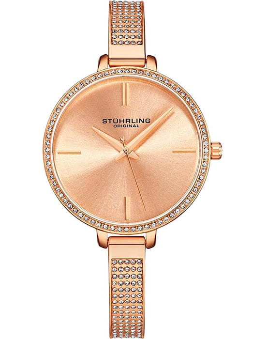 Stuhrling Stuhrling Vogue 3949.3  3949.3 кварцевые женские часы золотой циферблат, браслет нержавеющая сталь с pvd-покрытием — вид спереди