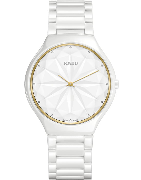 Rado Rado True Thinline Gem R27007702  R27007702 кварцевые женские часы белый циферблат, браслет керамика — вид спереди