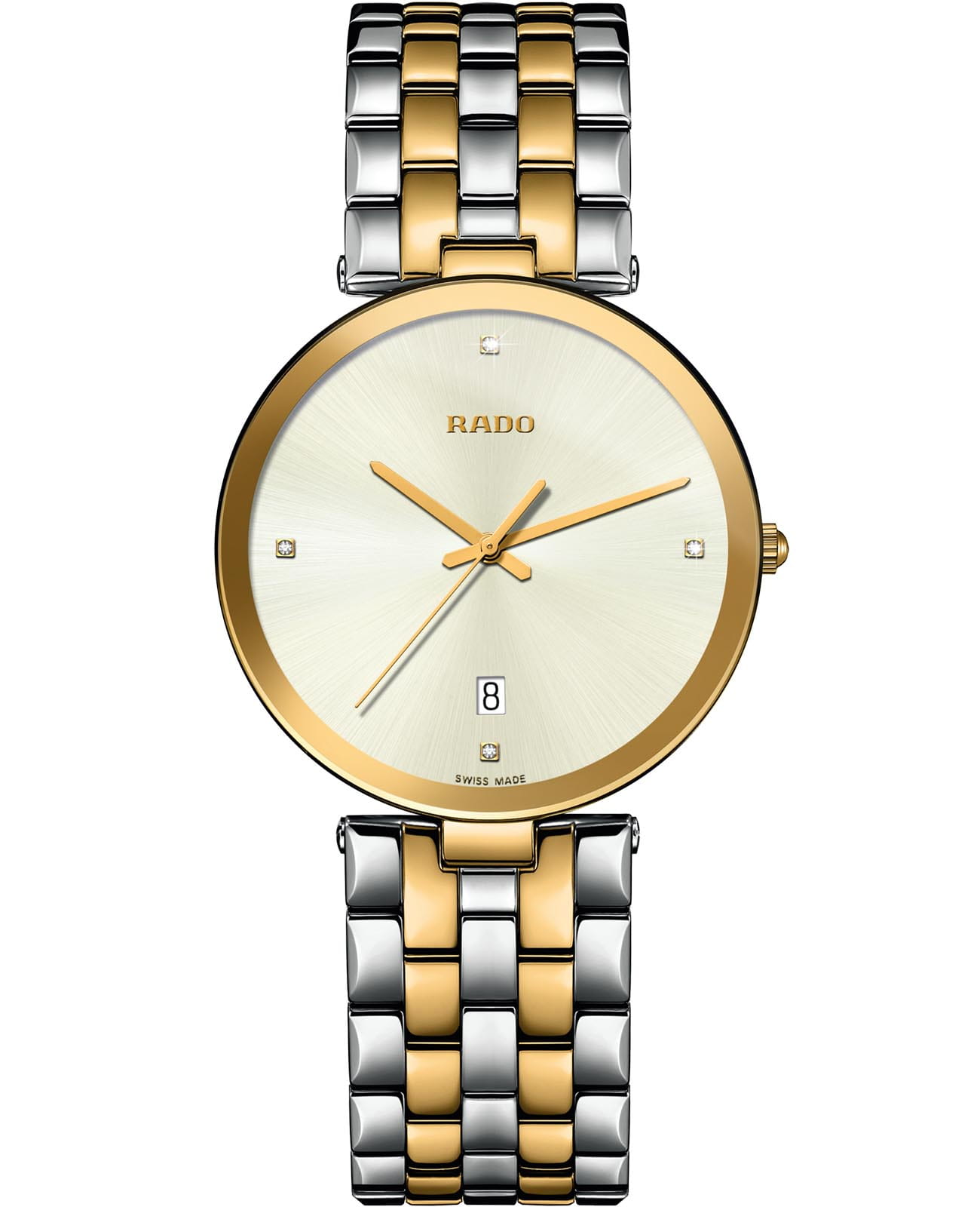 Rado Rado Florence R48868723  R48868723 кварцевые мужские часы шампань циферблат, браслет нержавеющая сталь с pvd-покрытием — вид спереди