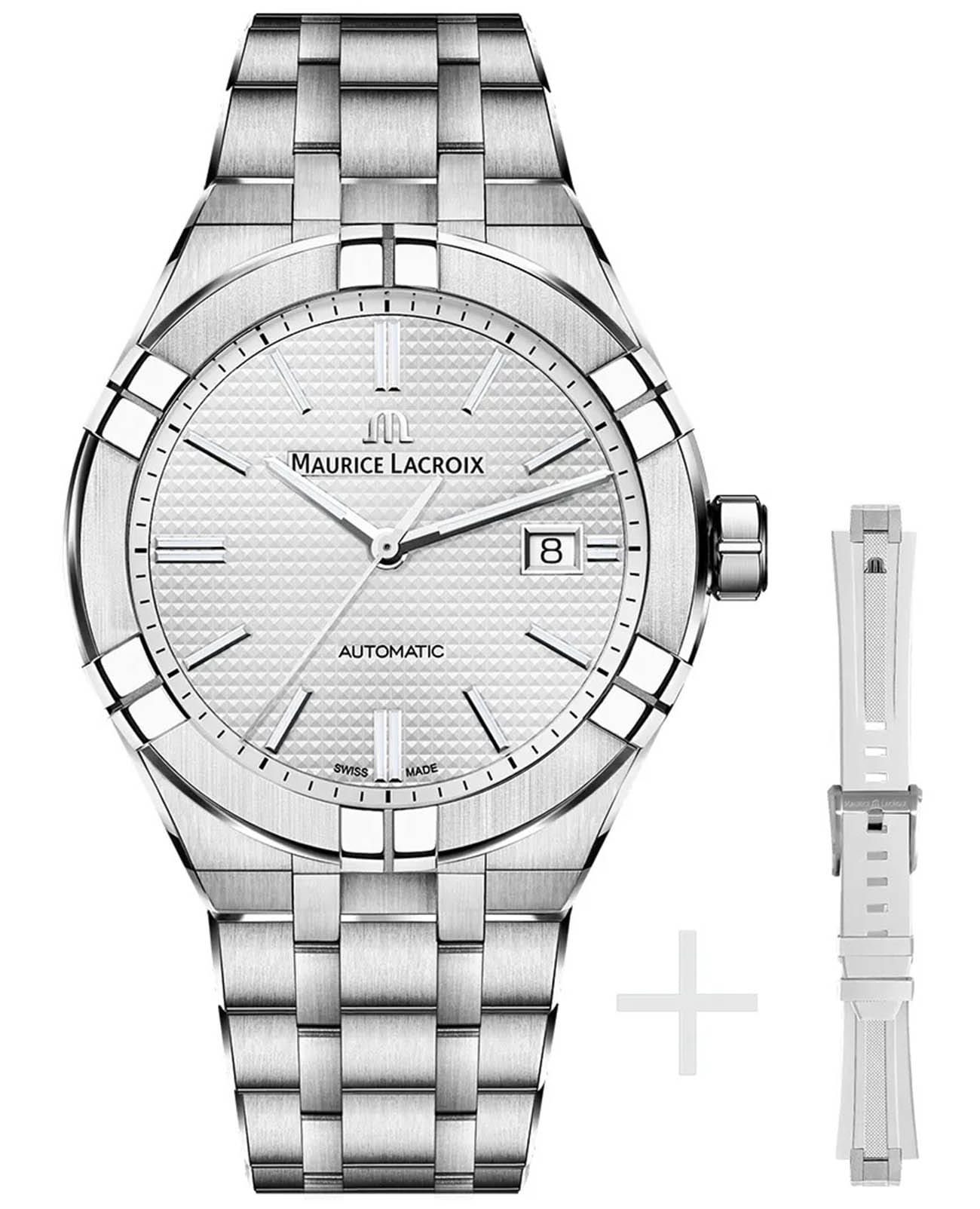 Maurice Lacroix Maurice Lacroix Aikon Automatic AI6008-SS00F-130-A  AI6008-SS00F-130-A механические мужские часы серебристый циферблат, браслет нержавеющая сталь — вид спереди