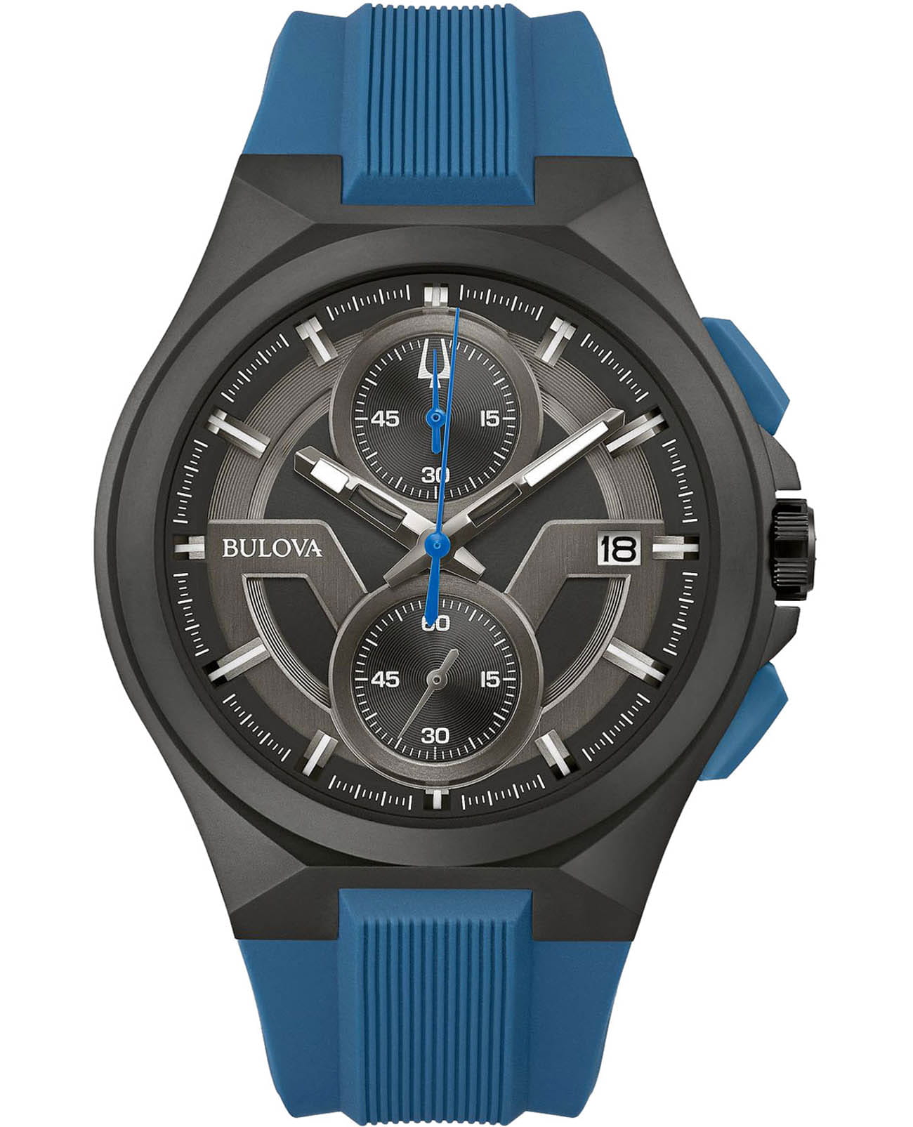 Bulova Bulova Maquina 98B380  98B380 кварцевые мужские часы черный циферблат, браслет силикон — вид спереди