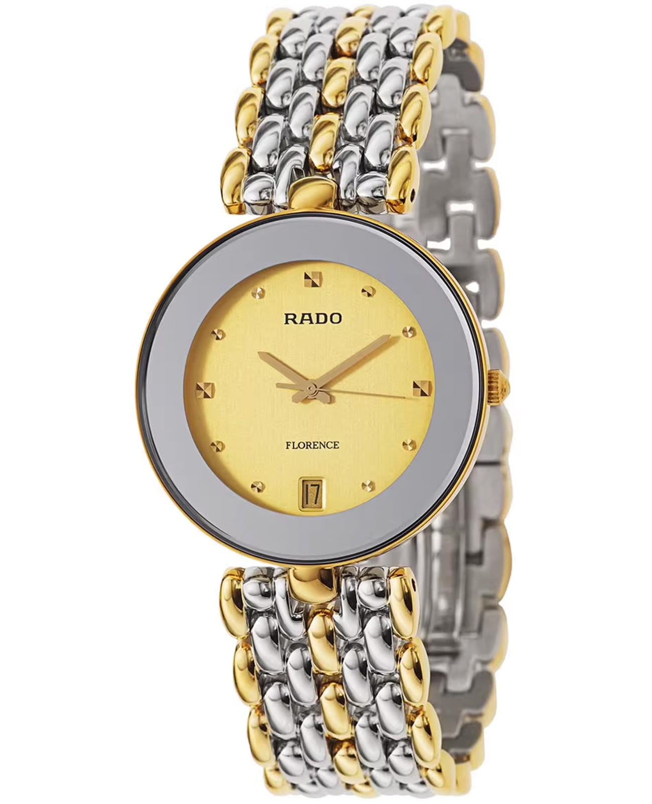 Rado Rado Florence R48743253  R48743253 кварцевые мужские часы золотой циферблат, браслет нержавеющая сталь с pvd-покрытием — вид спереди