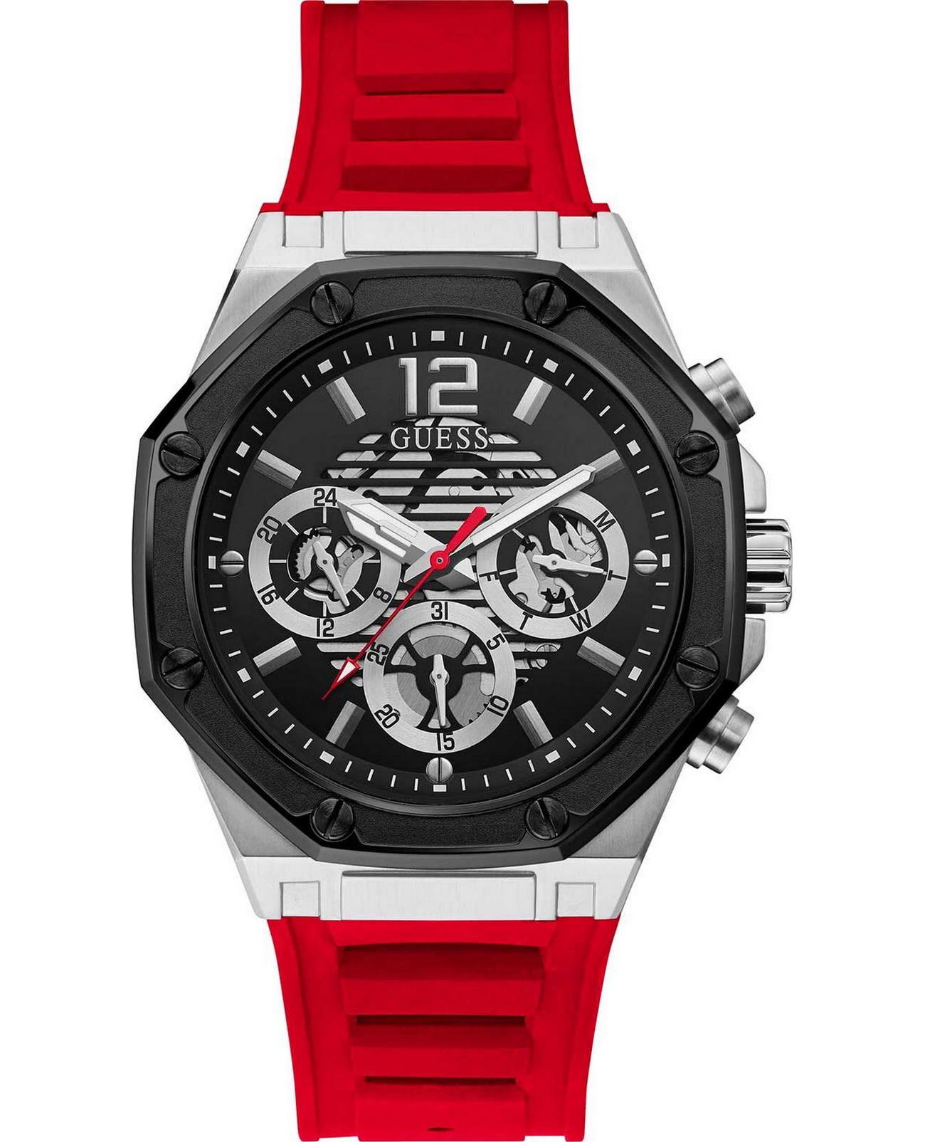 Guess Guess  Sport Steel  GW0263G3  GW0263G3 кварцевые мужские часы черный циферблат, браслет силикон — вид спереди