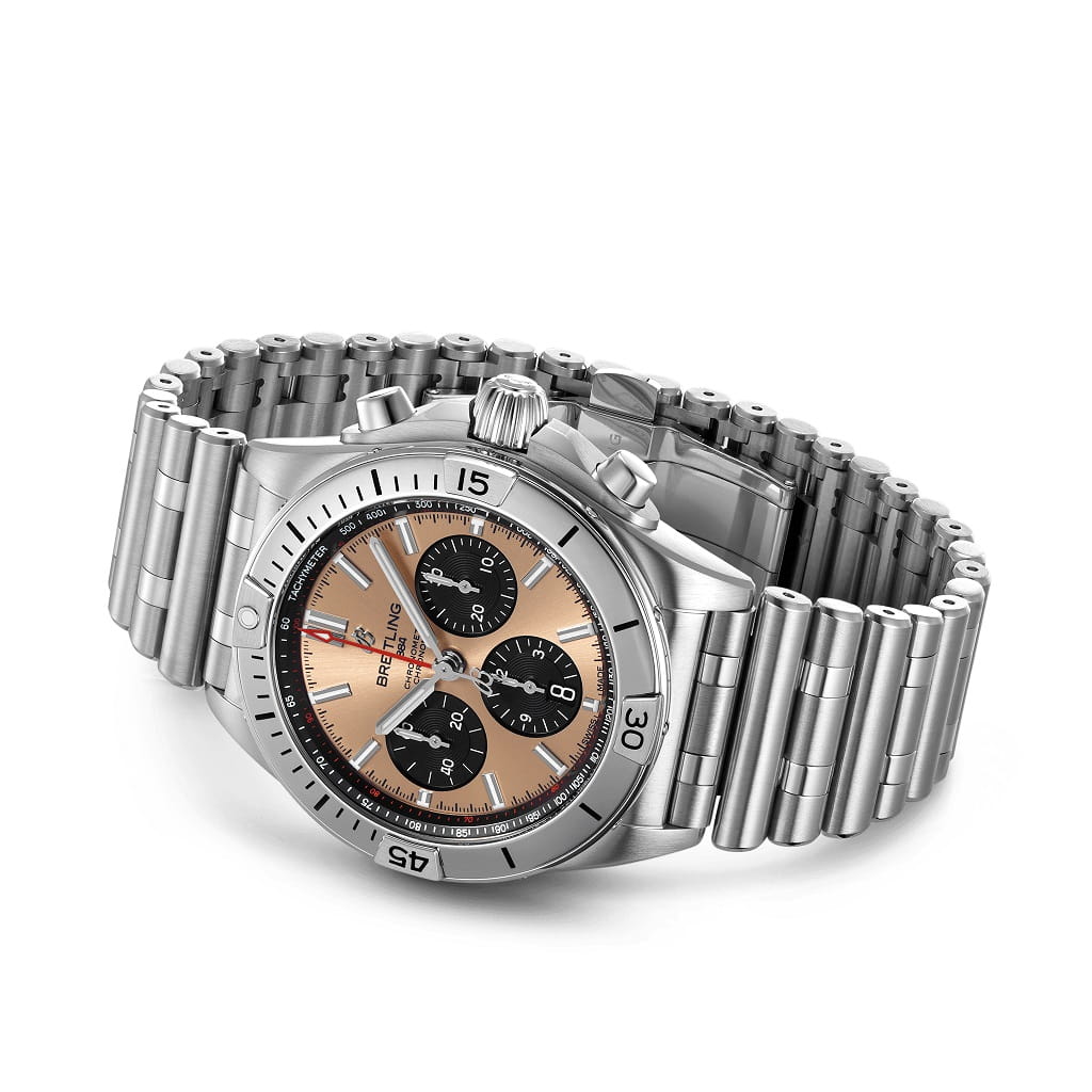 Breitling Breitling Chronomat B01 42 AB0134101K1A1, chronomat швейцария мужские часы на браслете нержавеющая сталь боковой вид