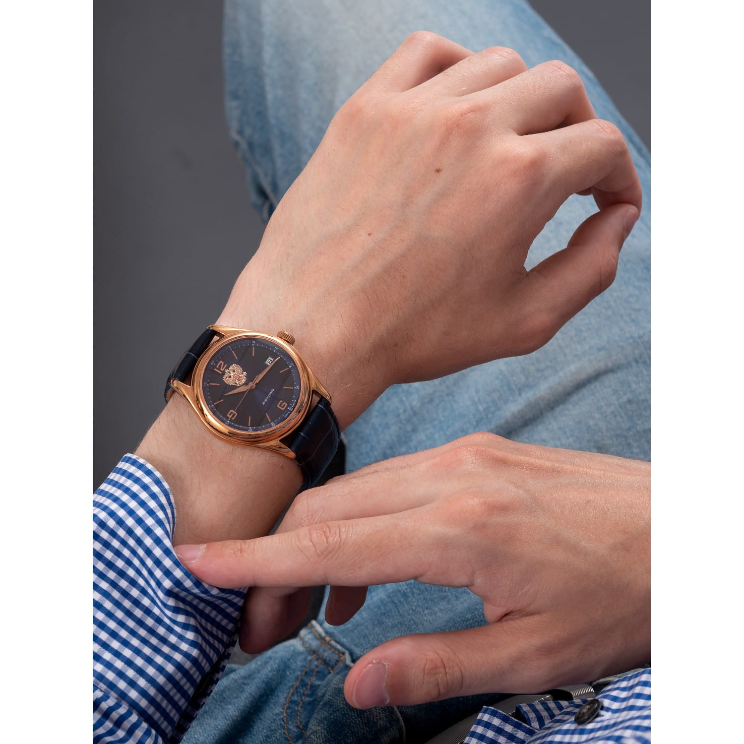 Слава Слава Премьер 1493275/300-8215,  россия мужские часы на браслете кожаный боковой вид