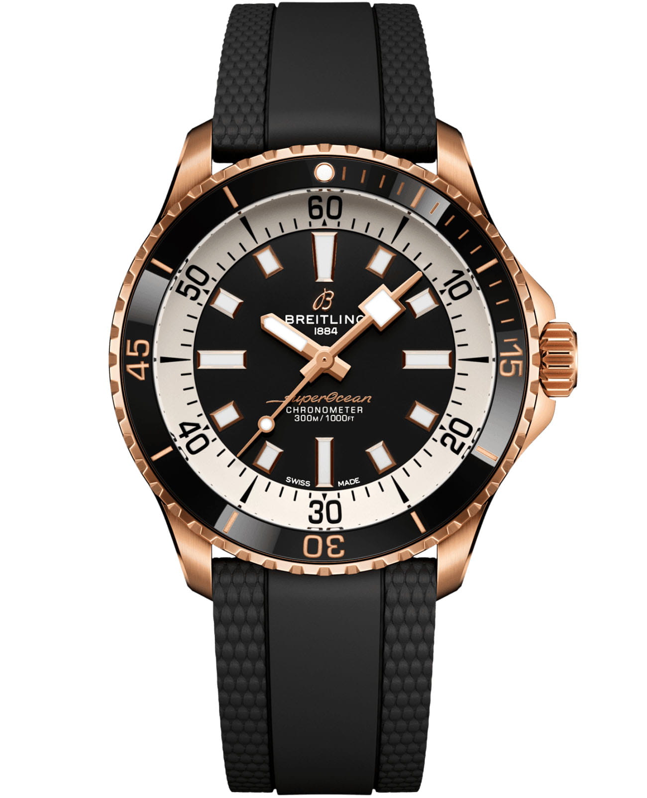 Breitling Breitling Superocean Automatic 42 R17375211B1S1  R17375211B1S1 механические мужские часы черный циферблат, браслет каучук — вид спереди