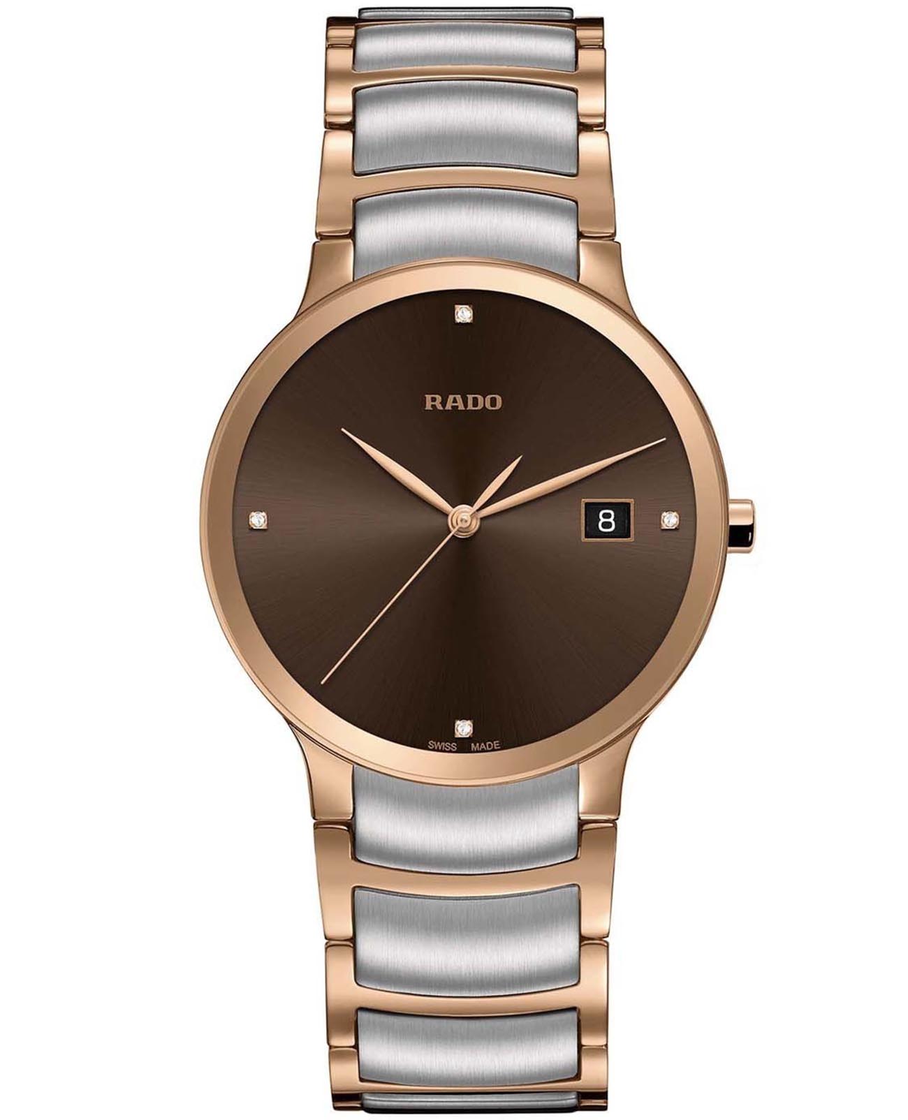 Rado Rado Centrix Diamonds R30554743  R30554743 кварцевые мужские часы коричневый циферблат, браслет сталь c pvd покрытием — вид спереди