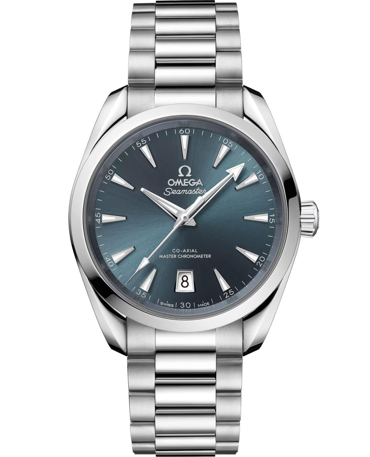 Omega Omega Seamaster Aqua Terra 220.10.38.20.03.003 Aqua Terra 22010382003003 механические мужские часы синий циферблат, браслет нержавеющая сталь — вид спереди