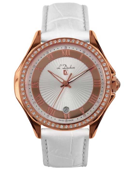 L'Duchen LDuchen D 291.46.33  D 291.46.33 кварцевые женские часы белый циферблат, браслет кожаный — вид спереди