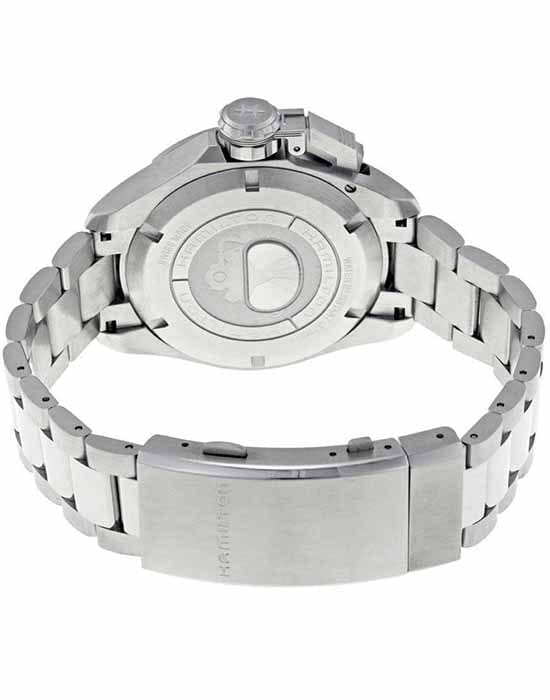 Боковая сторона корпуса Hamilton Hamilton Khaki Navy Frogman H77605135 с заводной головкой и логотипом бренда