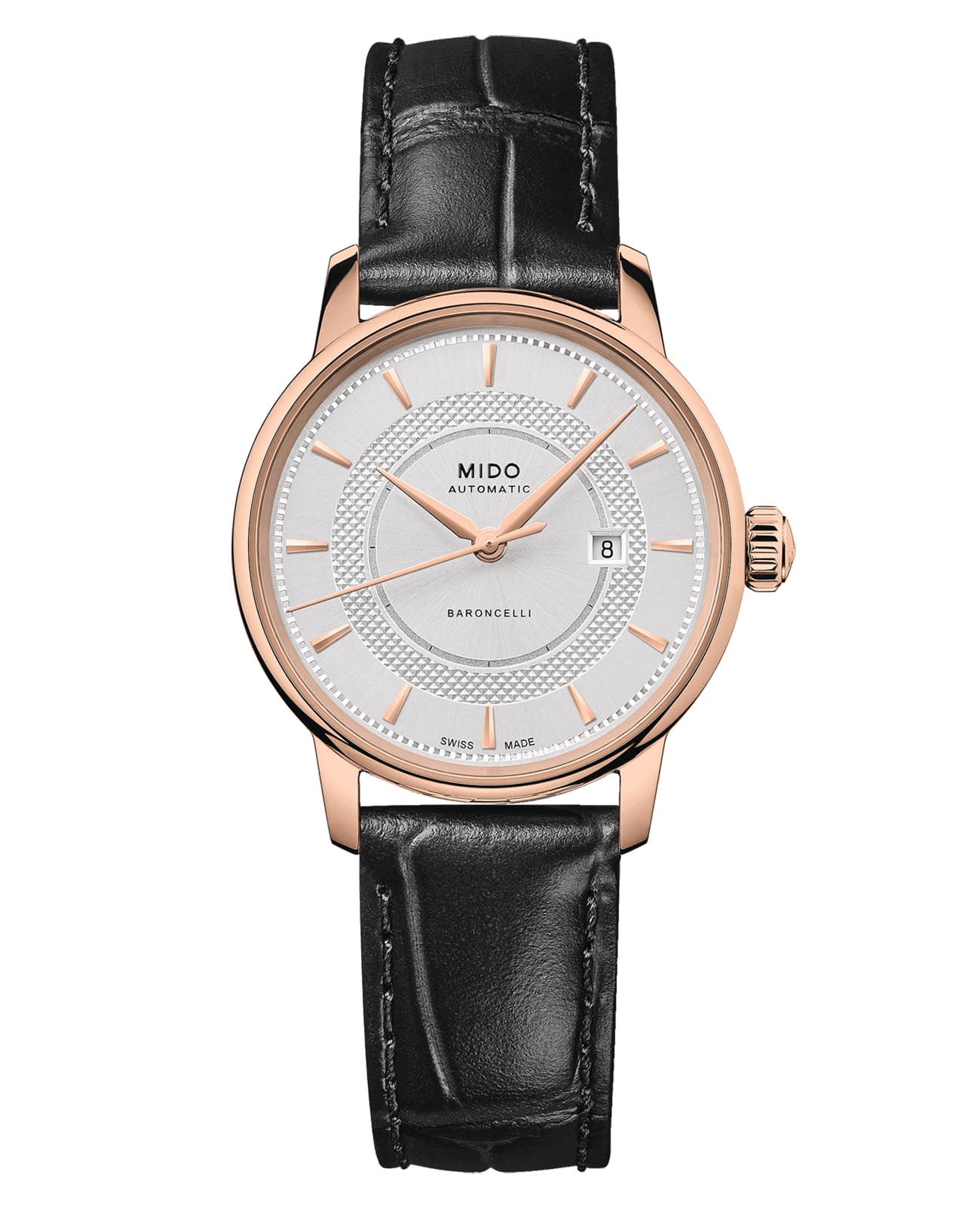 Mido Mido Baroncelli Signature M037.207.36.031.01  M0372073603101 механические женские часы белый циферблат, браслет кожаный — вид спереди