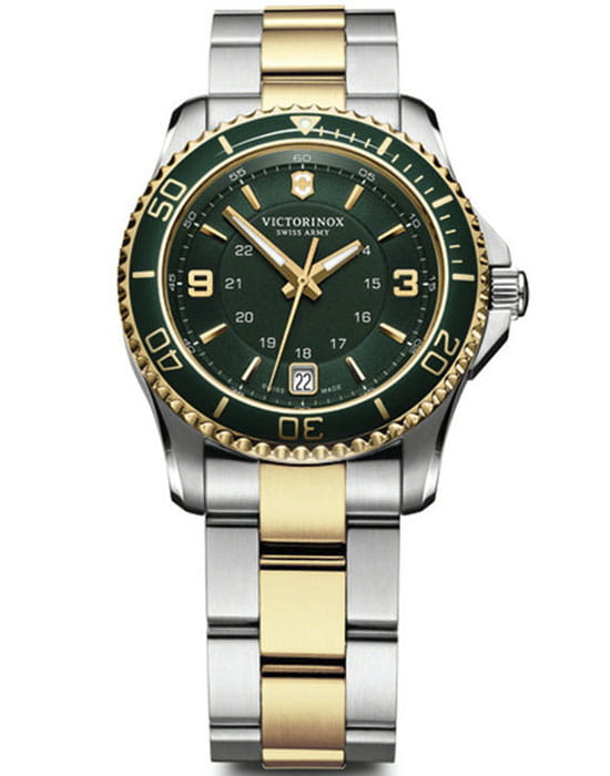Victorinox Victorinox 241612  241612 кварцевые женские часы зеленый циферблат, браслет сталь c pvd покрытием — вид спереди