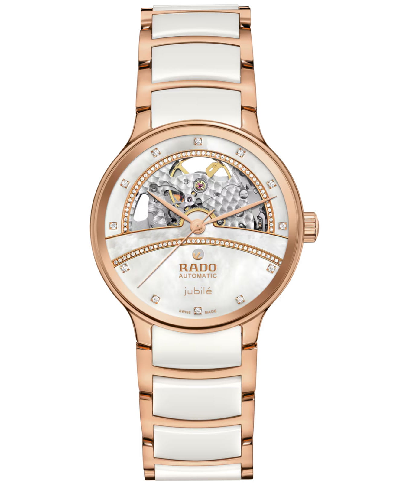 Rado Rado Centrix Automatic Diamonds Open Heart R30029932 Automatic R30029932 механические женские часы  циферблат, браслет высокотехнологичная керамика + нержавеющая сталь с pvd покрытием — вид спереди