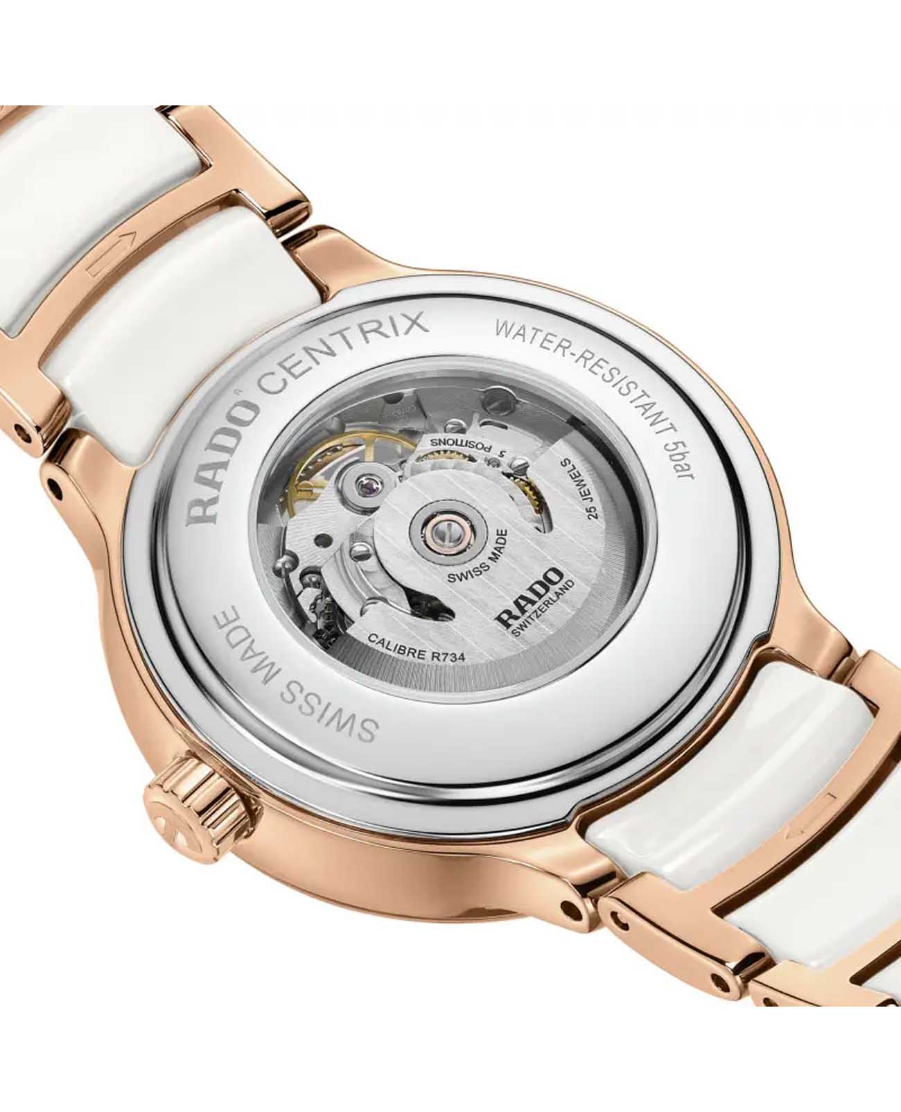 Rado Rado Centrix Automatic Diamonds Open Heart R30029932, centrix швейцария женские часы на браслете высокотехнологичная керамика + нержавеющая сталь с pvd покрытием боковой вид